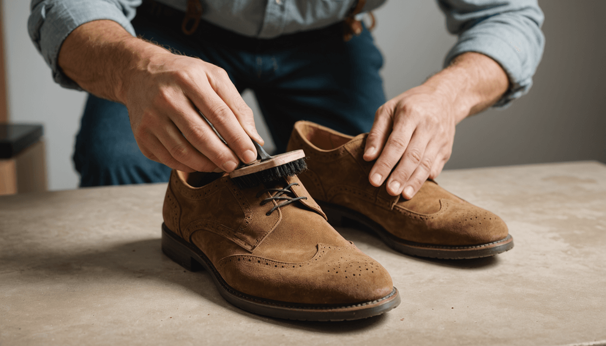 Čištění semišových bot kartáčkem