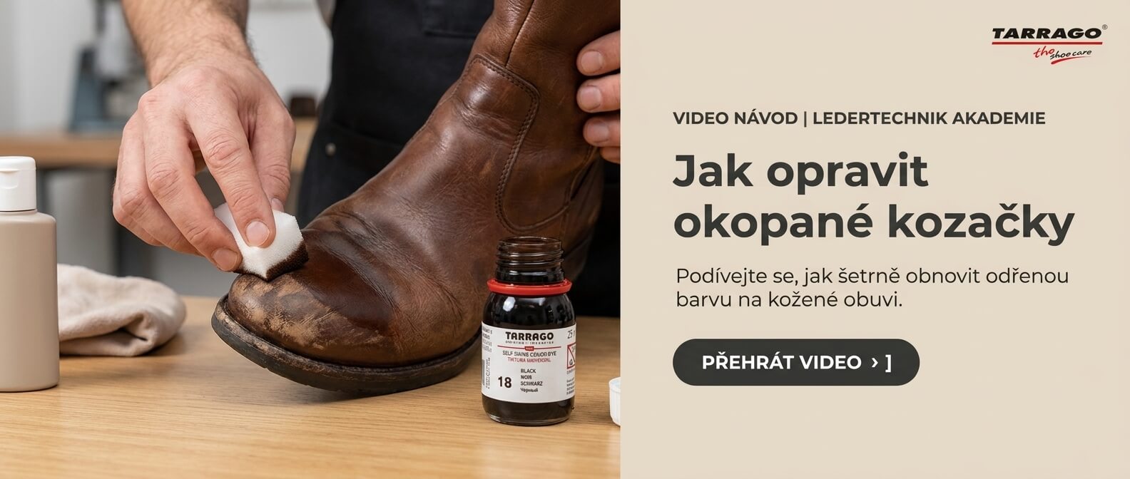 Video návod na opravu okopaných špiček kožených kozaček pomocí barvy na kůži