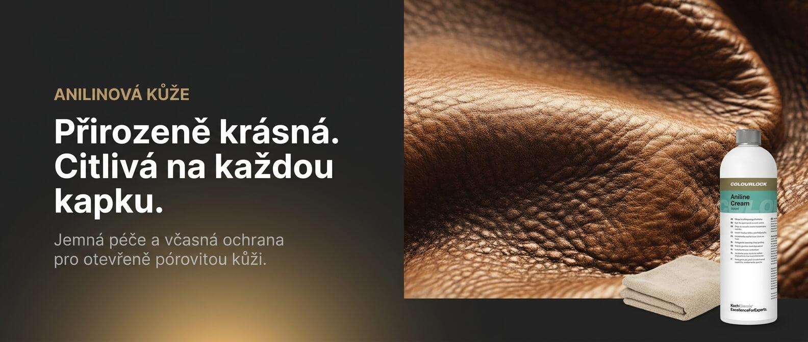Detail hnědé anilinové kůže s přirozenou otevřenou strukturou