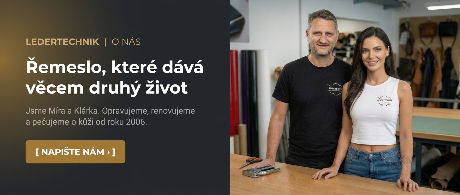 Míra a Klárka z Ledertechnik stojí v dílně za pracovním stolem.