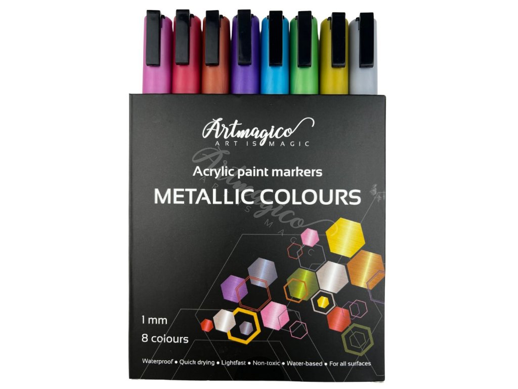 Artmagico akrylové popisovače s jemným hrotem (1 mm) - metalické - 8 ks