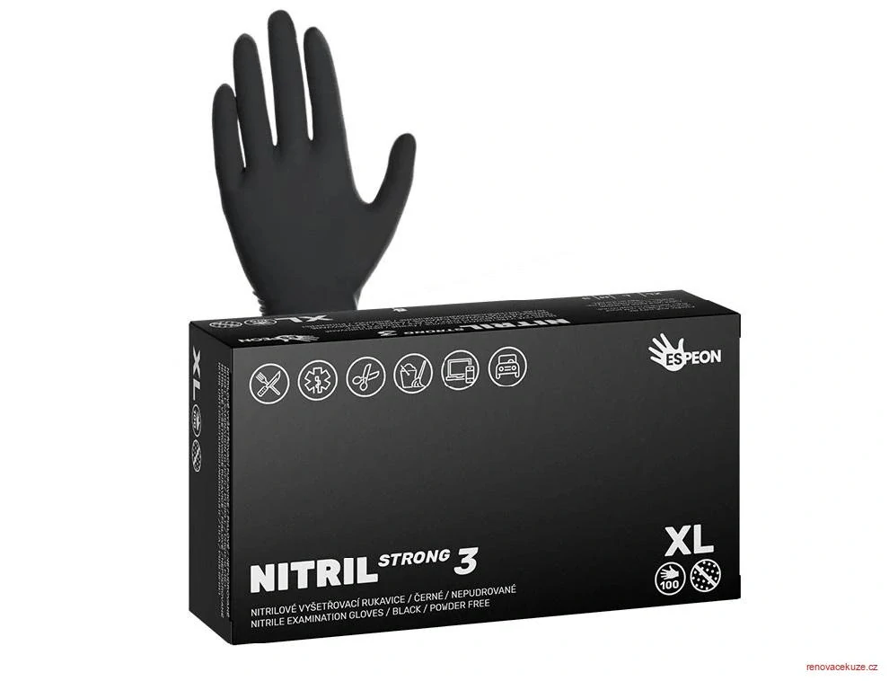 Nitrilové rukavice NITRIL STRONG3 100 ks, nepudrované, černé