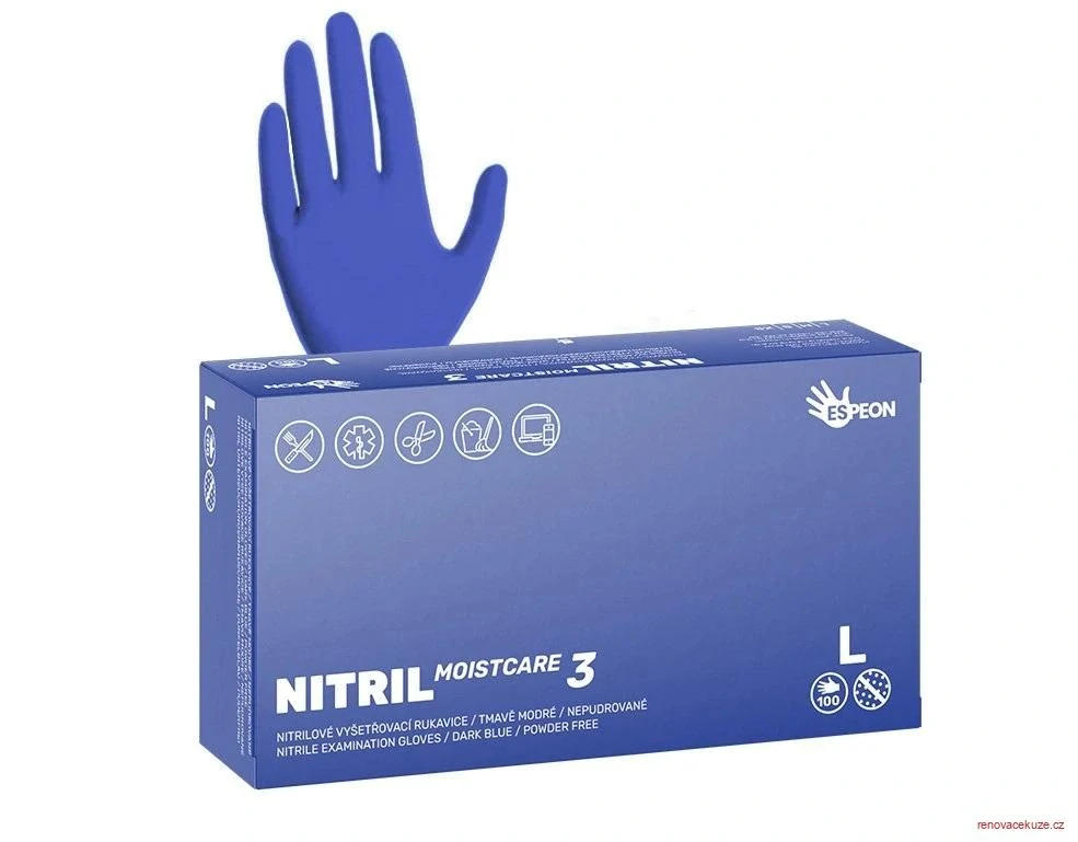 Nitrilové rukavice NITRIL MOISTCARE3 100 ks, nepudrované, tmavě modré