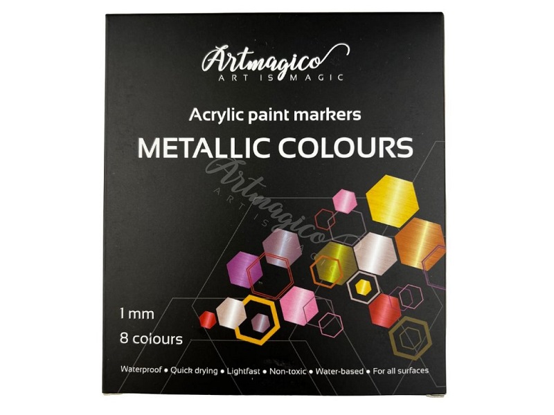 Artmagico akrylové popisovače s jemným hrotem (1 mm) - metalické - 8 ks