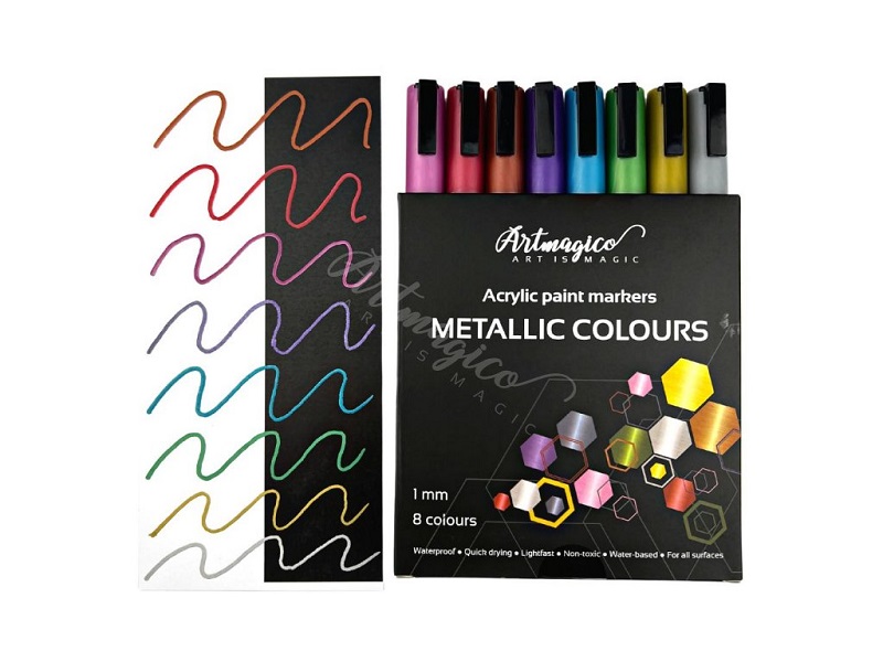 Artmagico akrylové popisovače s jemným hrotem (1 mm) - metalické - 8 ks
