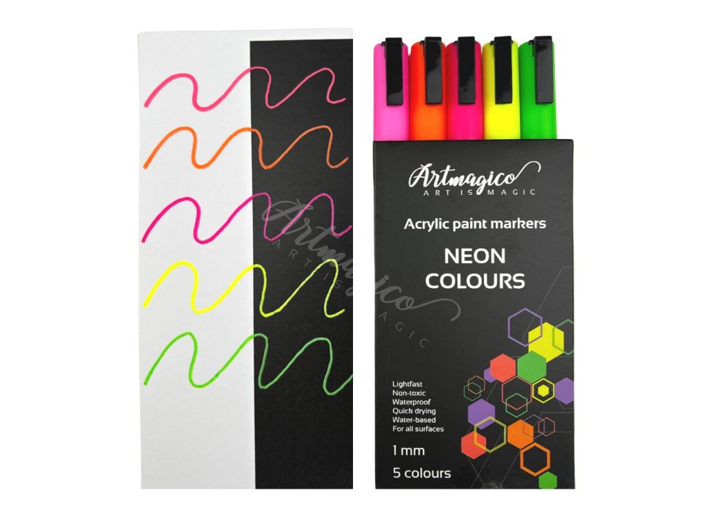 Artmagico akrylové popisovače s jemným hrotem (1 mm) - neonové - 5 ks