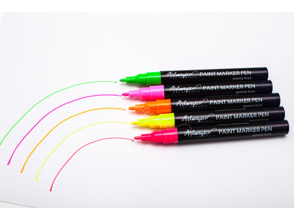 Artmagico akrylové popisovače s jemným hrotem (1 mm) - neonové - 5 ks