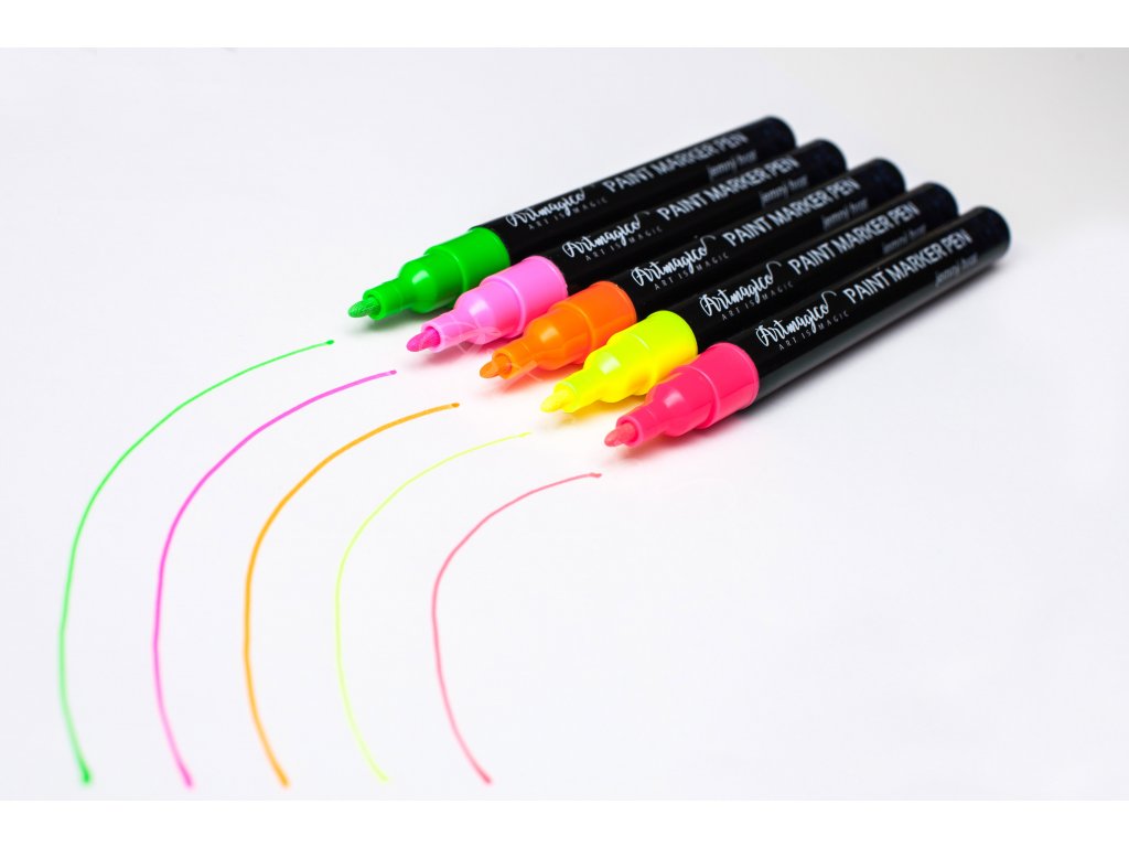 Artmagico akrylové popisovače s jemným hrotem (1 mm) - neonové - 5 ks