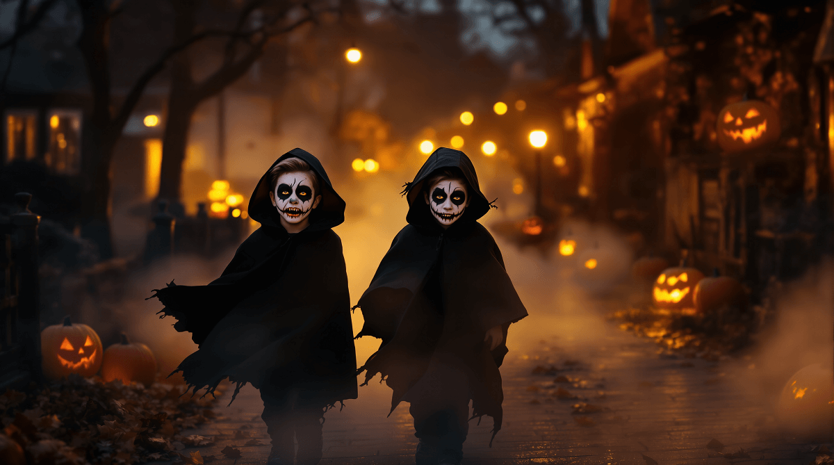 Děti jsou při Halloweenu namalovaní barvami na obličej