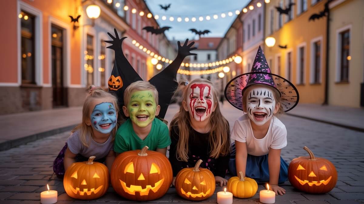 Falešná krev s voskem Snazaroo na obličeji dítěte na Halloweenske oslave